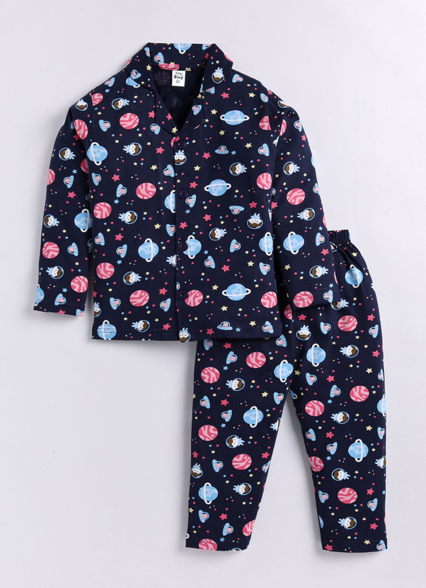 TINY BINY Kids Nightwear Boys Printed Cotton(Dark Blue Pack of 1)