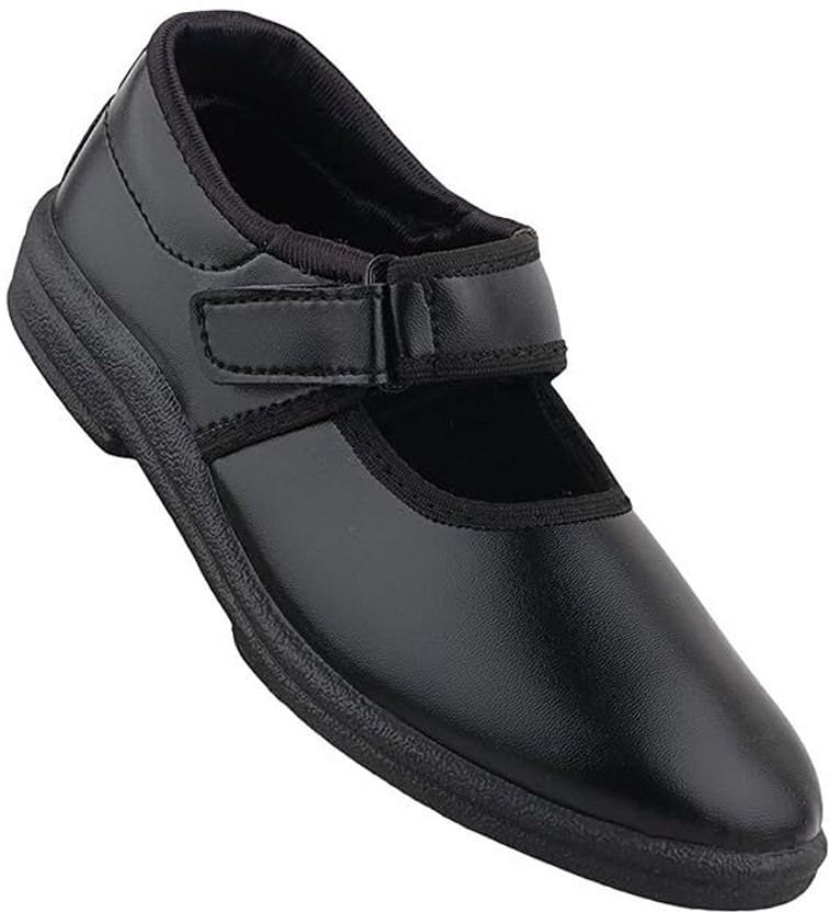 Shoegears Girls Velcro School Shoes(Black, 5-6 Years)