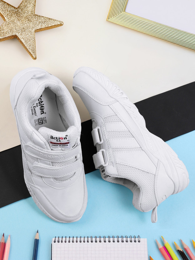 action action Boys & Girls Velcro School Shoes(White, 7-8 Years) - Flipkart Deal