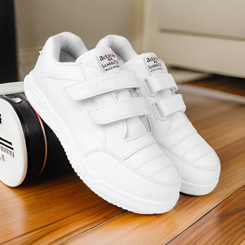 action Boys & Girls Velcro School Shoes(White, 4-4.5 Years)