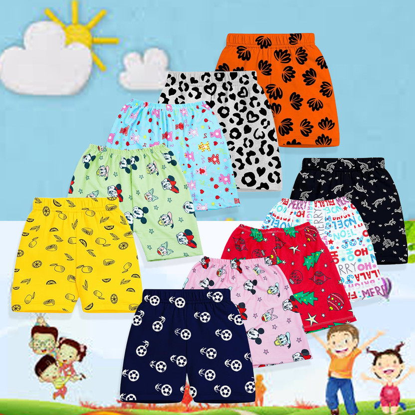 HouseOfCommon Short For Baby Boys & Baby Girls Casual Printed Cotton Blend(Multicolor, Pack of 10)