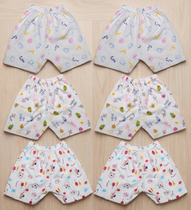 KidzzCart Short For Baby Boys & Baby Girls Casual Printed Pure Cotton(White, Pack of 6)