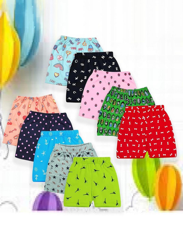 HouseOfCommon Short For Baby Boys & Baby Girls Casual Printed Cotton Blend(Multicolor, Pack of 10)