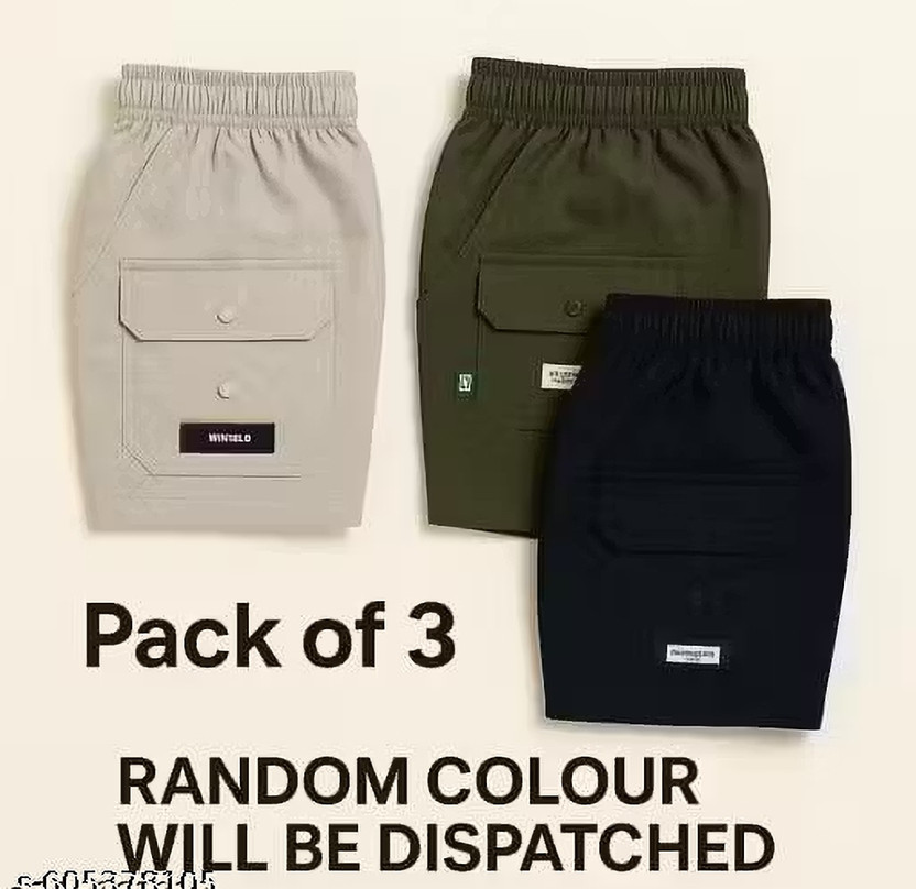 AZMIRAFAQSHION Short For Boys Casual Solid Cotton Blend(Multicolor, Pack of 3)