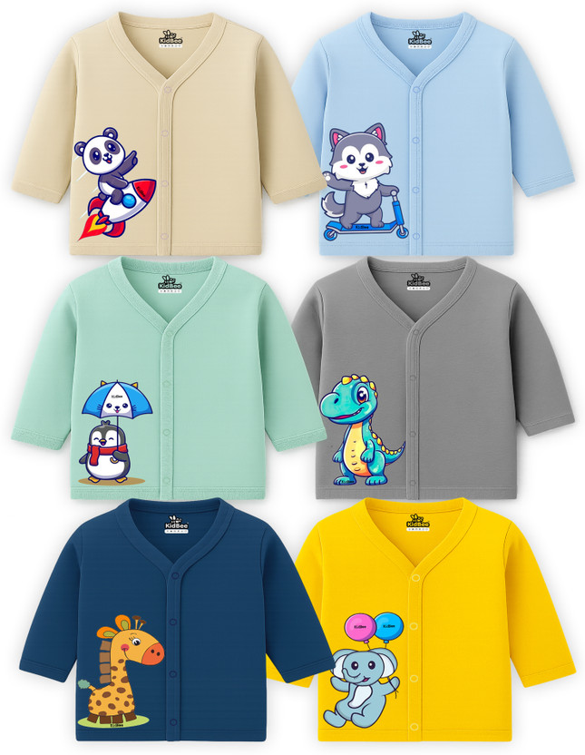KidBee Baby Boys & Baby Girls Printed Cotton Blend Regular T Shirt(Multicolor, Pack of 6)