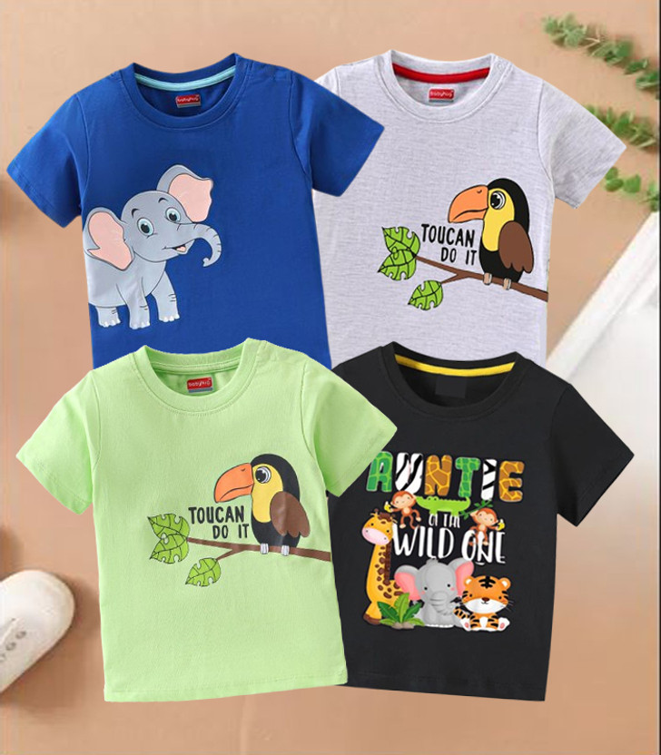 Cute N Tight Baby Boys & Baby Girls Printed Cotton Blend Regular T Shirt(Multicolor, Pack of 4)