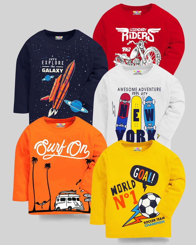 Kuchipoo Boys Printed Cotton Blend Regular T Shirt(Multicolor, Pack of 5)