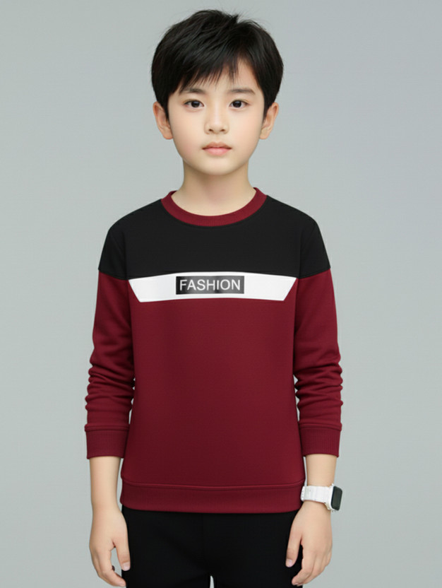 MEKNYE Boys Printed Pure Cotton Regular T Shirt(Maroon, Pack of 1)