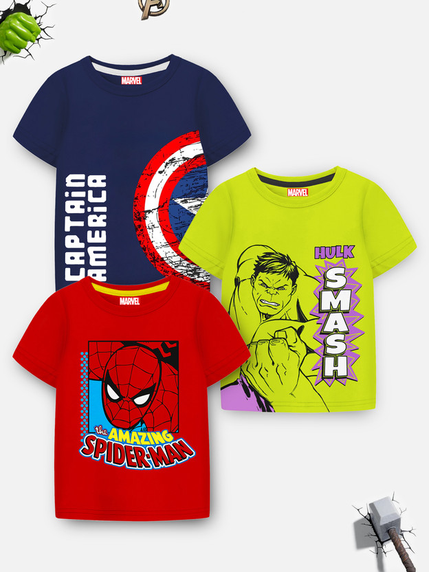 MARVEL BY MISS & CHIEF Boys Cartoon/Superhero Cotton Blend Regular T Shirt(Multicolor, Pack of 3)