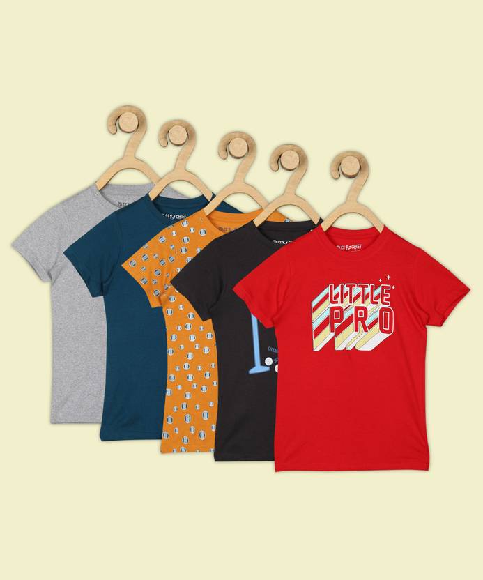 [Size 8 – 9 Years] Miss & Chief Boys Printed Pure Cotton T Shirt  (Multicolor, Pack of 5)