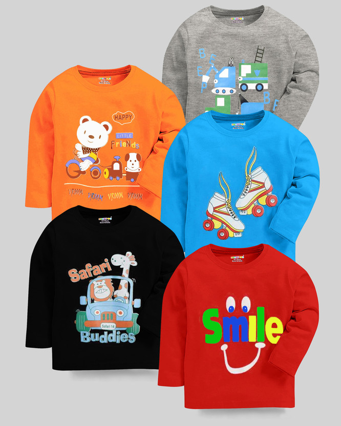 Kuchipoo Baby Boys Printed Cotton Blend Regular T Shirt(Multicolor, Pack of 5)