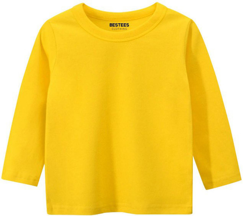 BESTEESCLOTHING Baby Boys & Baby Girls Solid Pure Cotton Regular T Shirt(Yellow, Pack of 1)