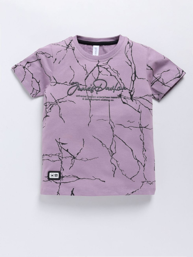 Ginie Boys Printed Pure Cotton Regular T Shirt(Purple, Pack of 1)