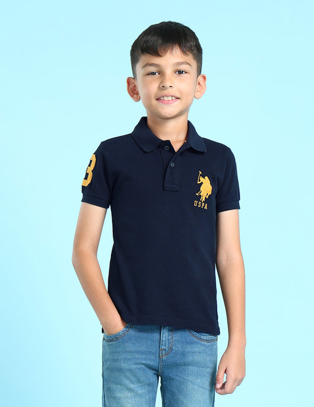 U.S. POLO ASSN. Boys Printed Cotton Blend Regular T Shirt(Blue, Pack of 1)