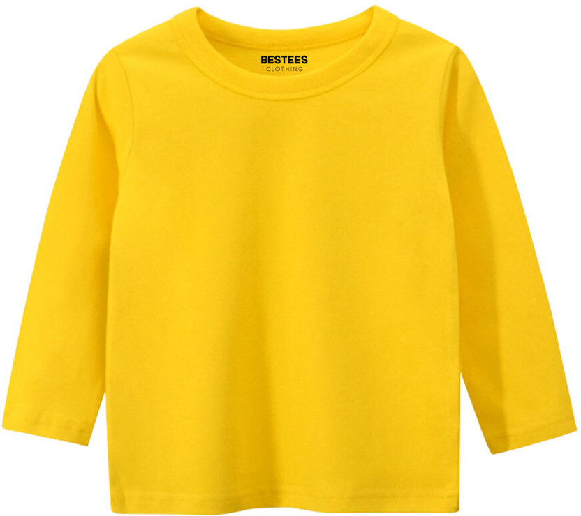 BESTEESCLOTHING Baby Boys & Baby Girls Solid Pure Cotton Regular T Shirt(Yellow, Pack of 1)