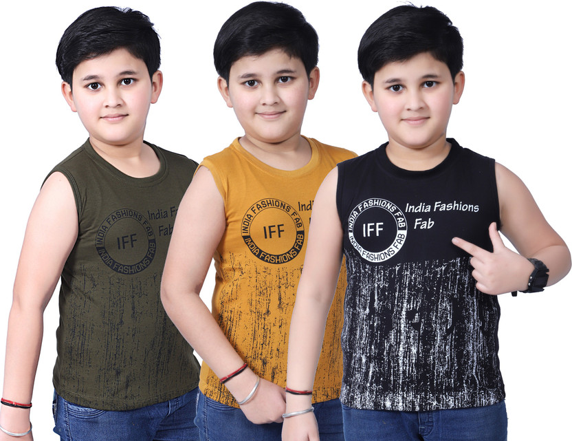 INDIA FASHION FAB Boys Printed Pure Cotton Regular T Shirt(Multicolor, Pack of 3)