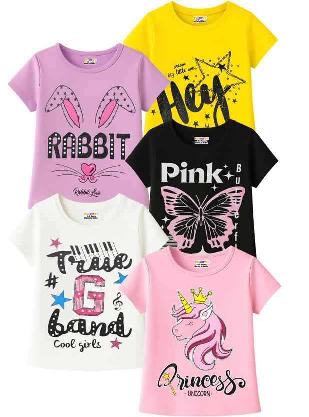 Kuchipoo Kuchipoo Girls Printed Cotton Blend Regular T Shirt(Multicolor, Pack of 5) - Flipkart Deal
