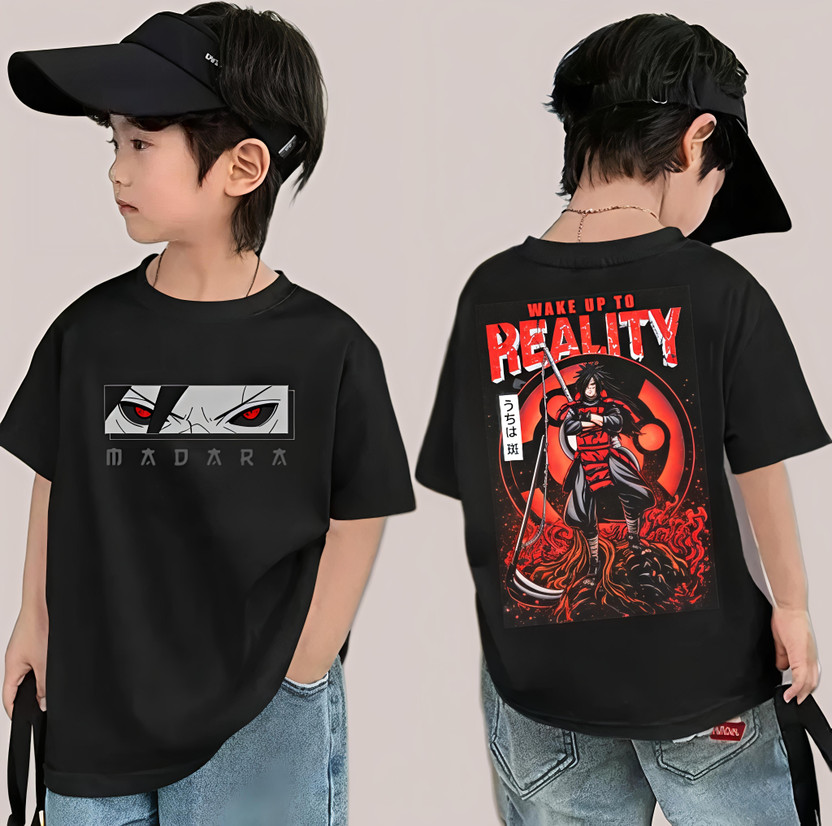 HSENTERPRISE Boys & Girls Graphic Print Cotton Blend Regular T Shirt(Black, Pack of 1)
