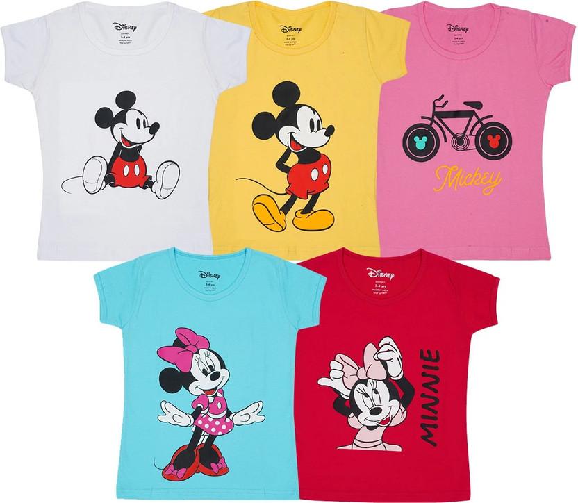 DISNEY BY MISS & CHIEF Girls Printed Pure Cotton Regular T Shirt(Multicolor, Pack of 5)