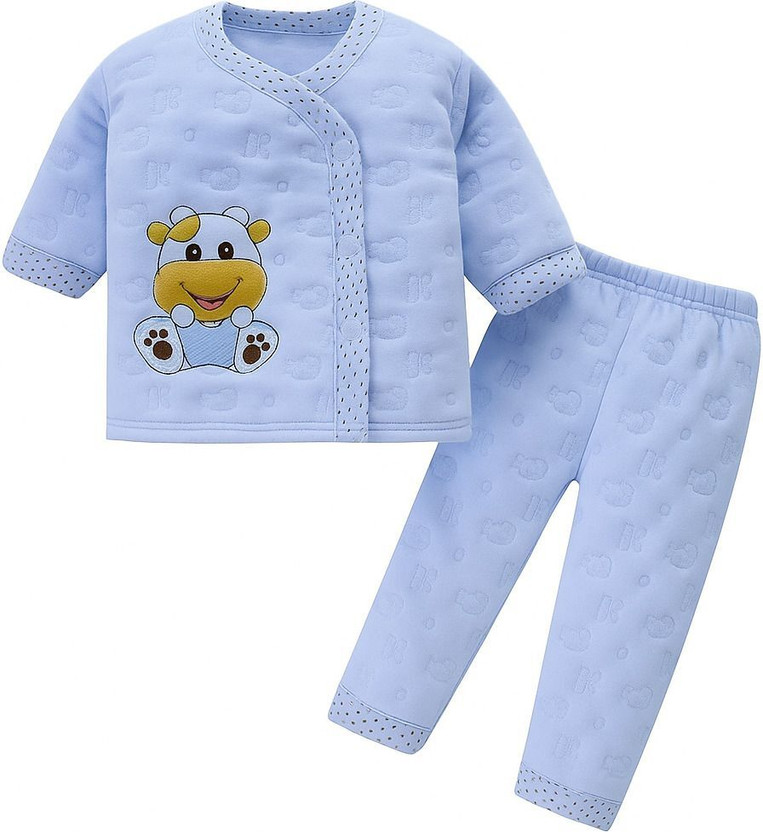 LITTLE STUFF Top - Pyjama Set For Baby Boys & Baby Girls(Blue, Pack of 1)