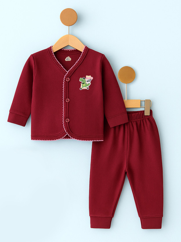 LUX INFERNO Top - Pyjama Set For Baby Boys & Baby Girls(Maroon, Pack of 1)