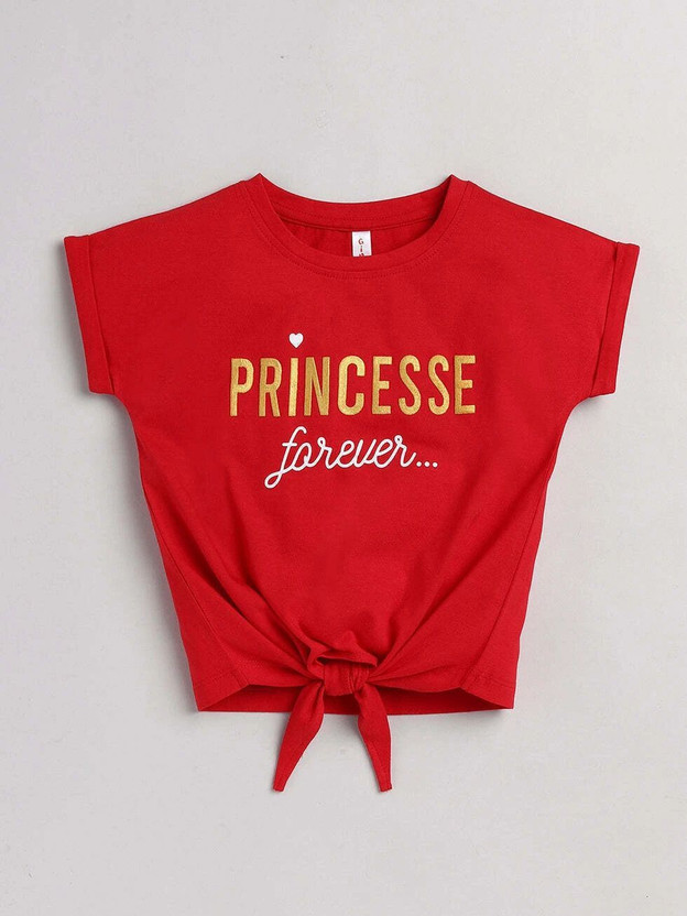 Ginie Girls Casual Pure Cotton Crop Top(Red, Pack of 1)