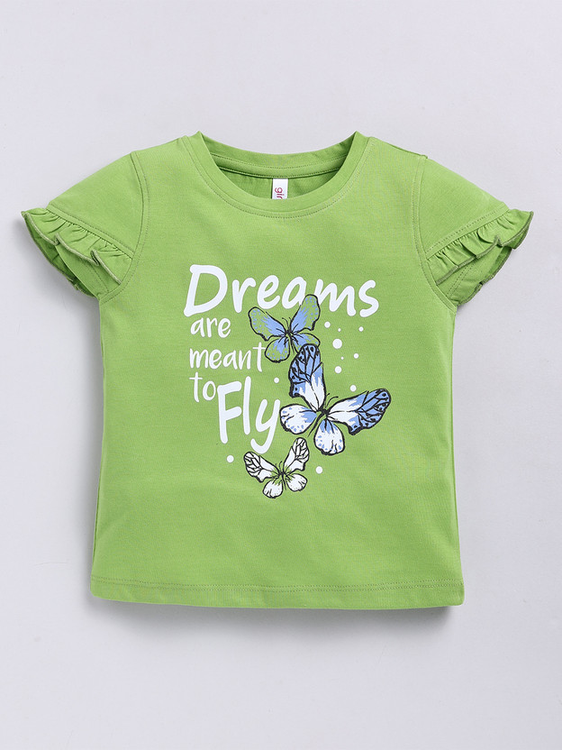 Ginie Girls Casual Cotton Blend A-line Top(Green, Pack of 1)