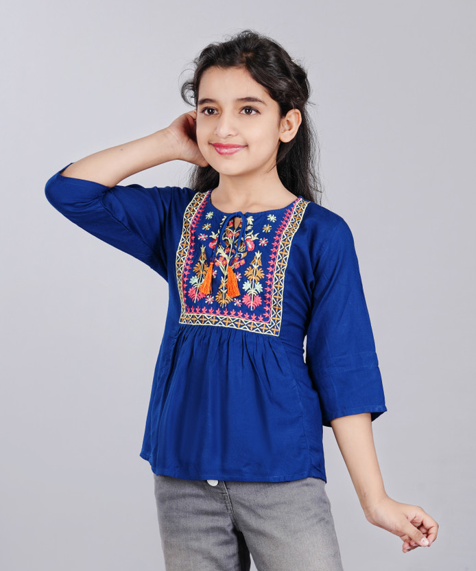 DMP FASHION Girls Casual Rayon Top(Light Blue, Pack of 1)
