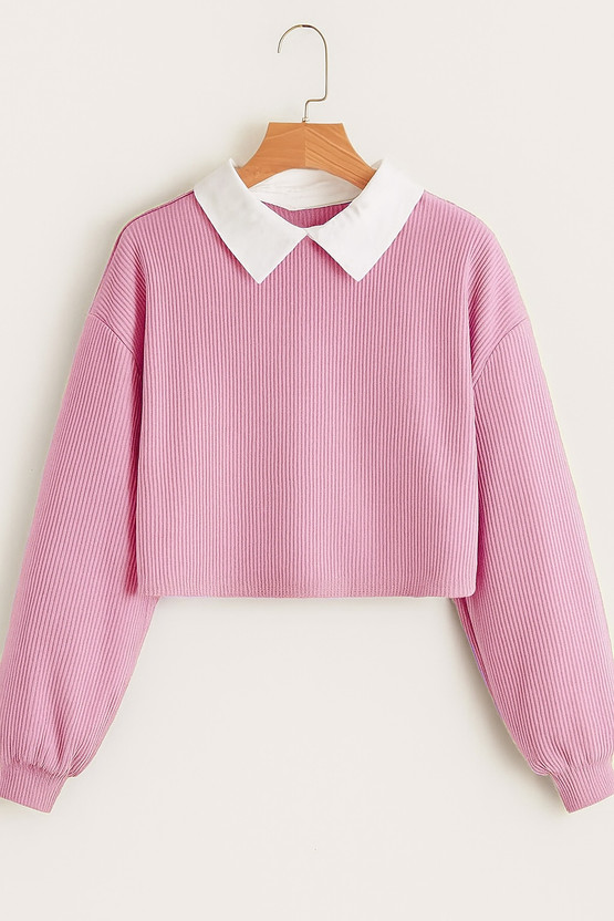 ZENWREN Girls Cotton Lycra Blend Crop Top(Pink, Pack of 1)