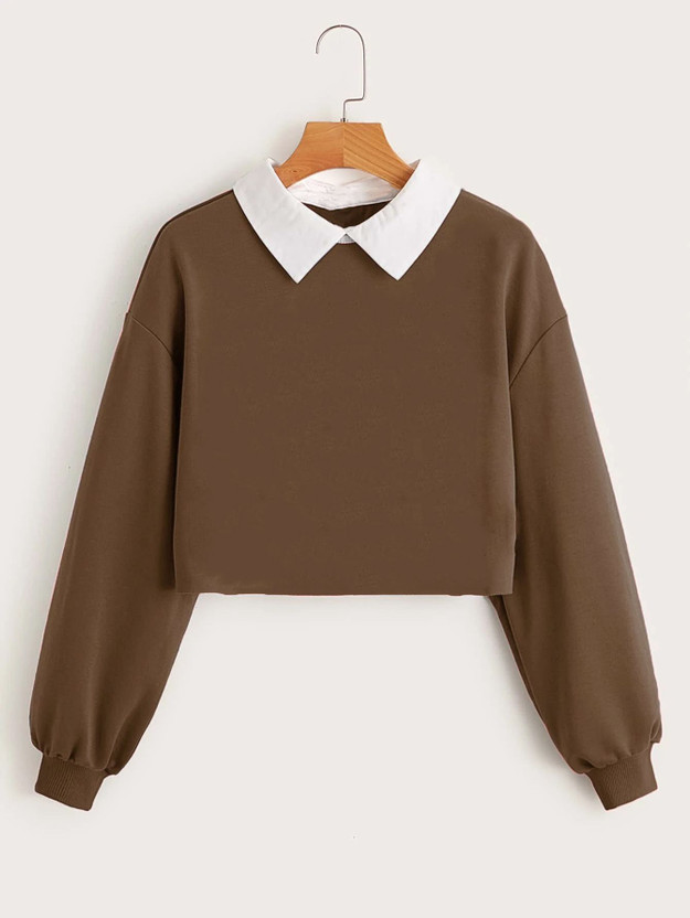 ZENWREN Girls Cotton Lycra Blend Crop Top(Brown, Pack of 1)