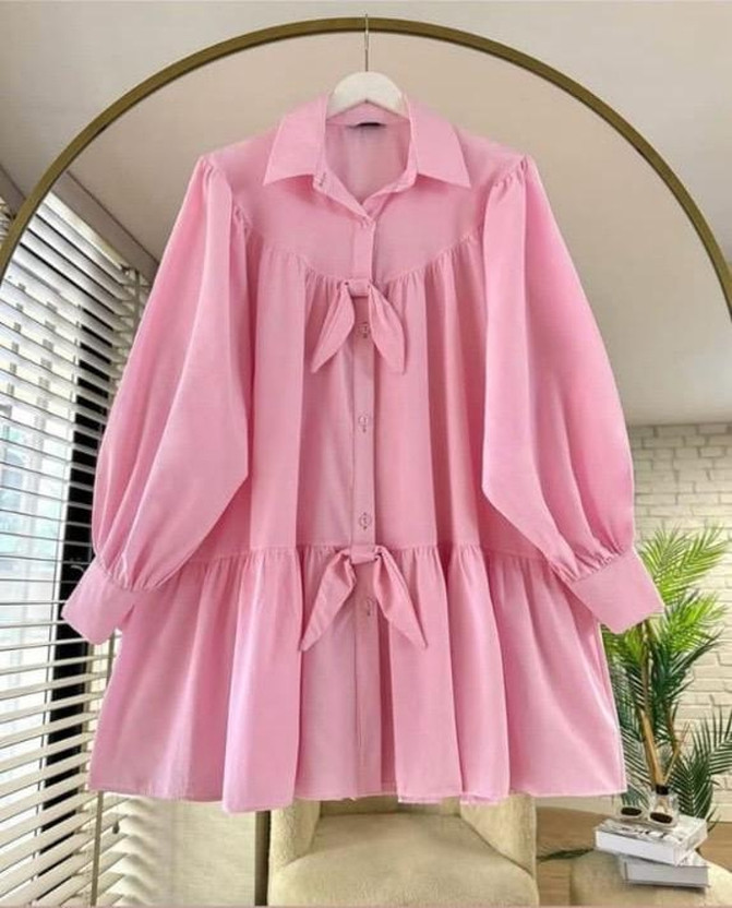 Lishgirl Girls Crepe Shirt Style Top(Pink, Pack of 1)