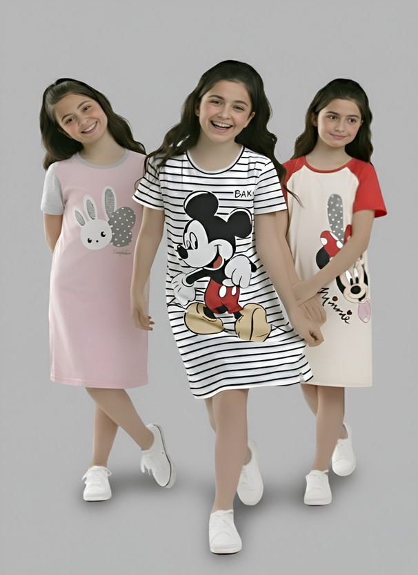 VP TEXX Girls Casual Cotton Blend A-line Top(Multicolor, Pack of 3)