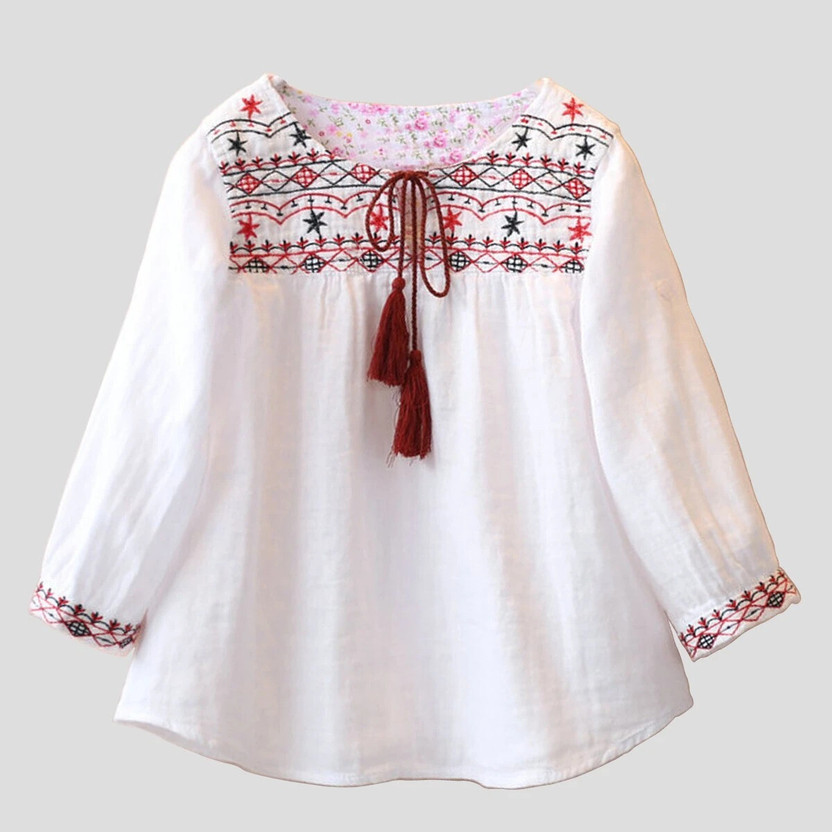 Wommaniya Impex Girls Casual Cotton Rayon Blend Top(White, Pack of 1)