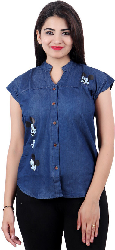 SQS Girls Casual Denim Top(Dark Blue, Pack of 1)