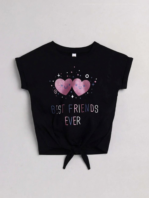 Ginie Girls Casual Pure Cotton Crop Top(Black, Pack of 1)