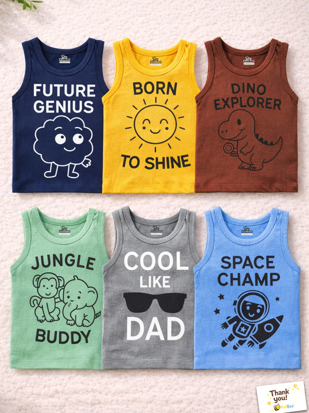 KidBee Vest For Baby Boys Cotton(Multicolor, Pack of 6)