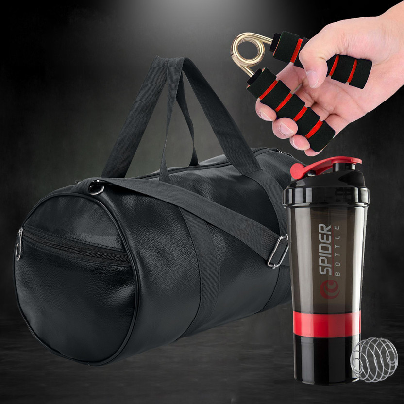 TRUE INDIAN Gym Duffel Bag & Gym Shaker Bottle and Mini Griper For Mens and Womens. Fitness Accessory Kit Kit