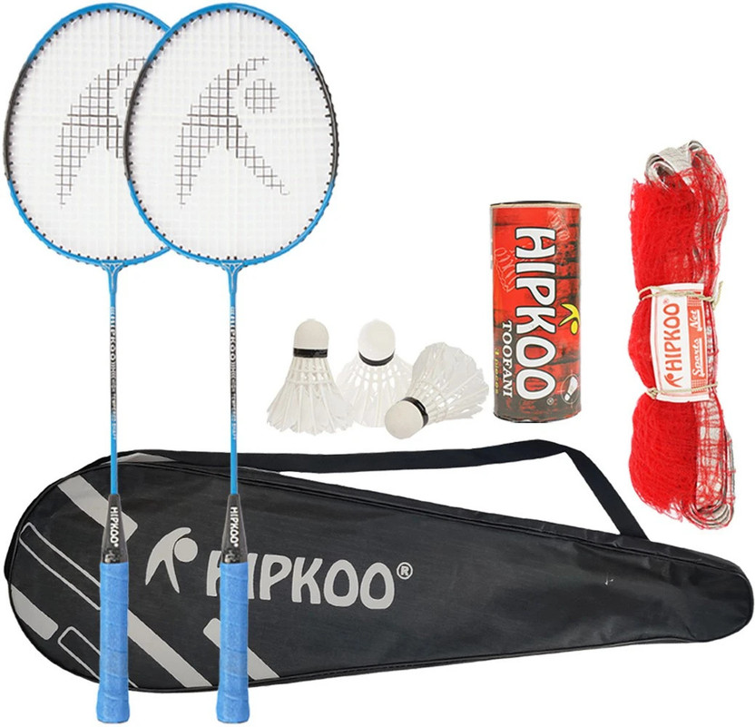 Hipkoo Sports Fine Combo Set with 2 Rackets, 3 Feather Shuttles And Net Badminton Kit