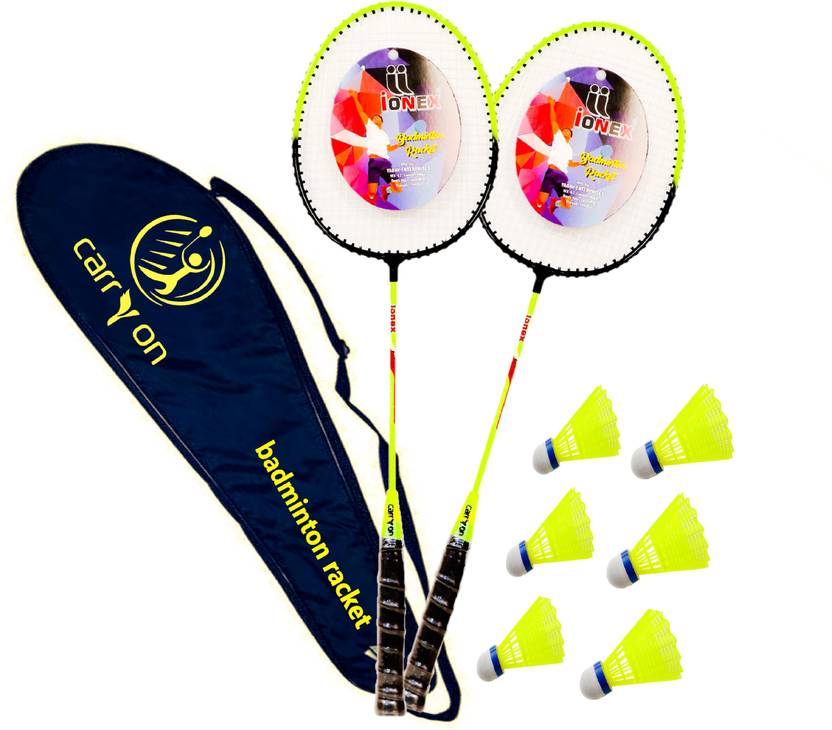 CARRY ON SHINGLE SHAFT BADMINTON RACKET 2 PIEC 6 SHUTTLE Badminton Kit