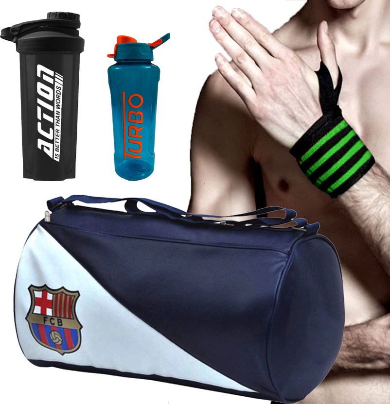 FIT FOCUS Gym Bag Combo With Acton Shaker With Wrist Support &Turbo Sipper Home Gym Kit Fitness Accessory Kit Kit