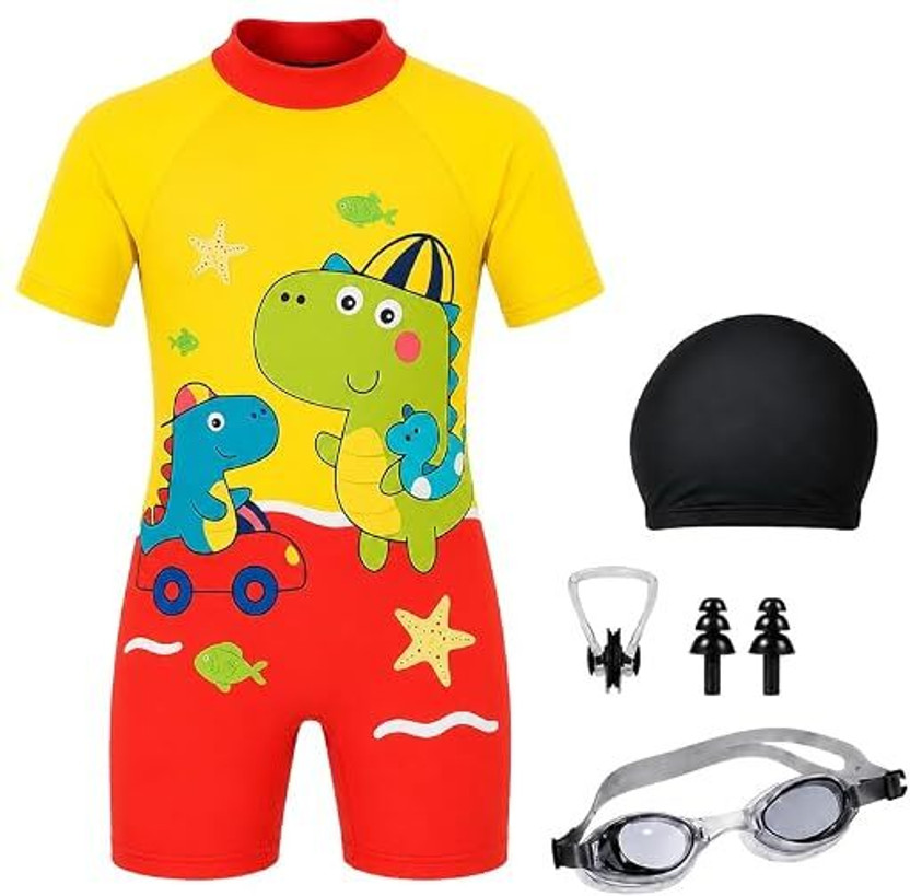 Morex Swimming Printed Costume for Kids with Swim Kit | 3-5 Years | Dino Multicolor Swimming Kit