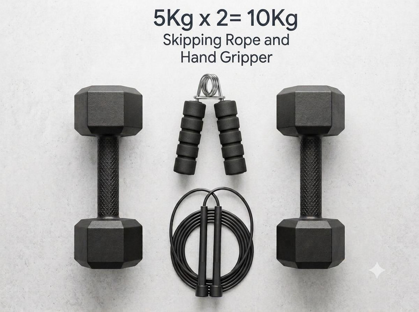 Rihaanfit PVC Hex Dumbbell 5Kg * 2 Fitness Accessory Kit Kit