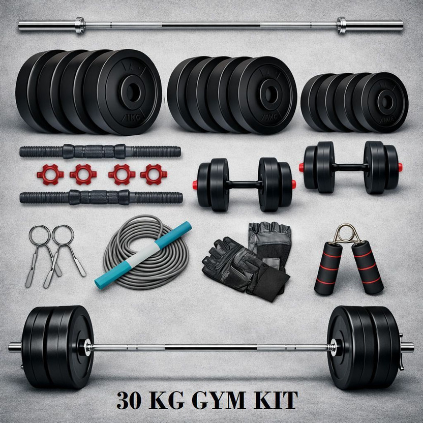 SHIVAM SPORTSS 30 KG PVC Weight Set With 3Ft Straight Rod & Acc Fitness Accessory Kit Kit