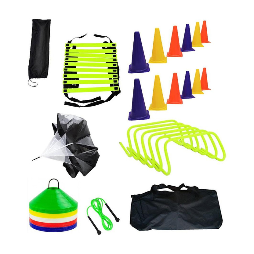 L'AVENIR Sports & Fitness 4mtr Speed Ladder + 12pcs. Cone Marker (6inches) + 50 Space Marker + 6 Hurdles + 1 Parachute + Jump Rope + 1 Carry Bag Fitness Accessory Kit Kit