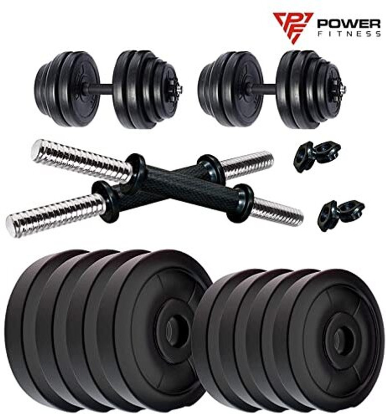POWER FITNESS 20kg PVC Weight with 2.5 kg 8 Plates + Dumbbell Rods Gym & Fitness Kit Fitness Accessory Kit Kit