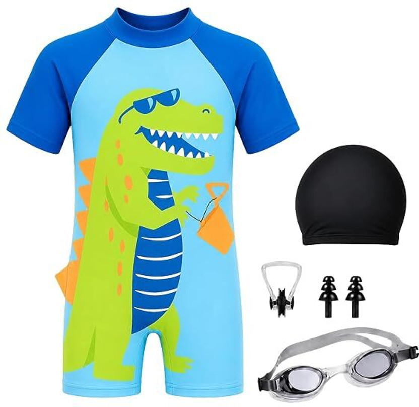 Morex Swimming Printed Costume for Kids with Swim Kit | 4-5 Years | Fun Dino( Blue) Swimming Kit