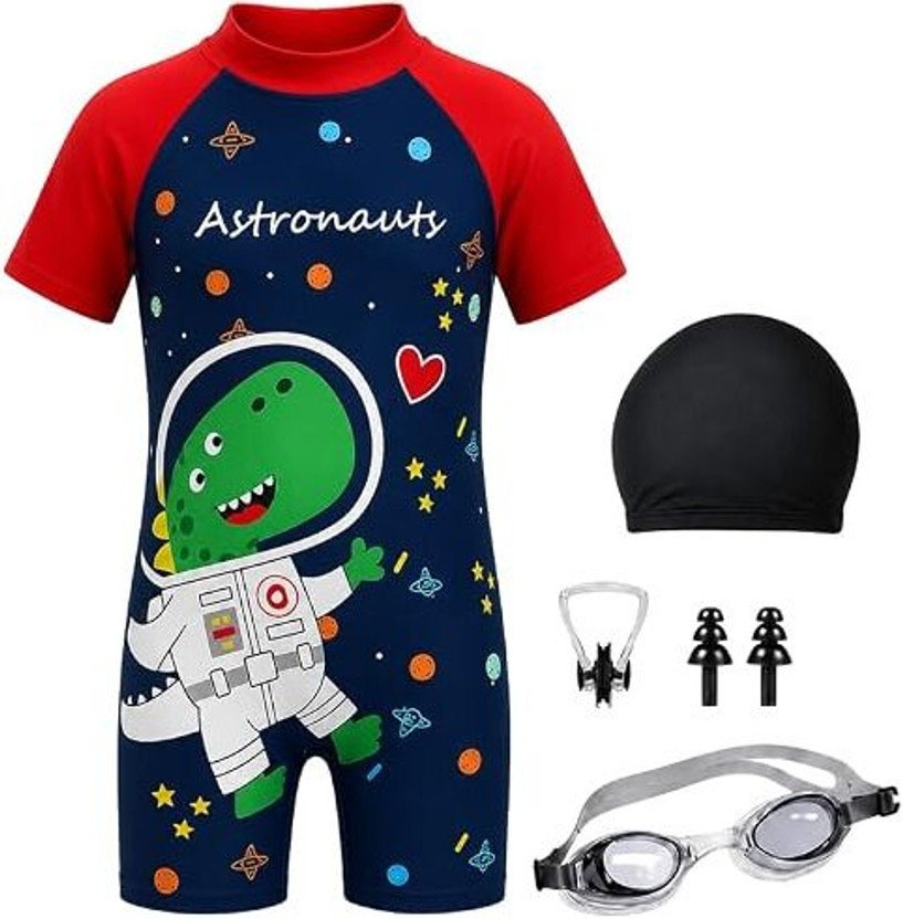 Morex Swimming Printed Costume for Kids with Swim Kit | 6-7 Years | Astronot (Red ) Swimming Kit