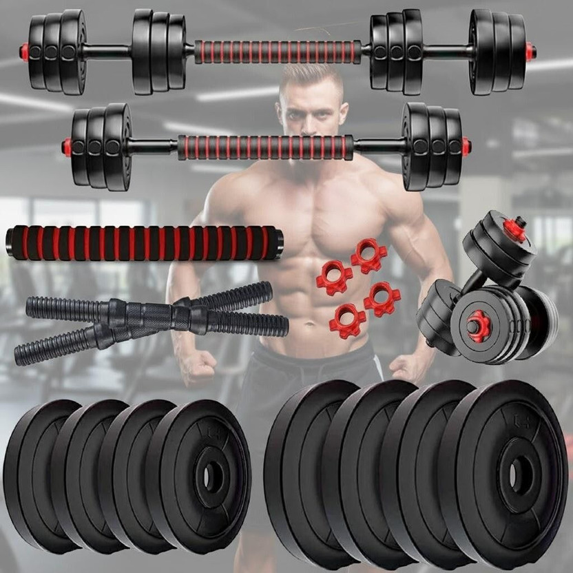 BELLATRIX X 20kg PVC Weight with 3kg x 4, 2kg x 4 Plates + Connector Rods Gym & Fitness Kit Fitness Accessory Kit Kit
