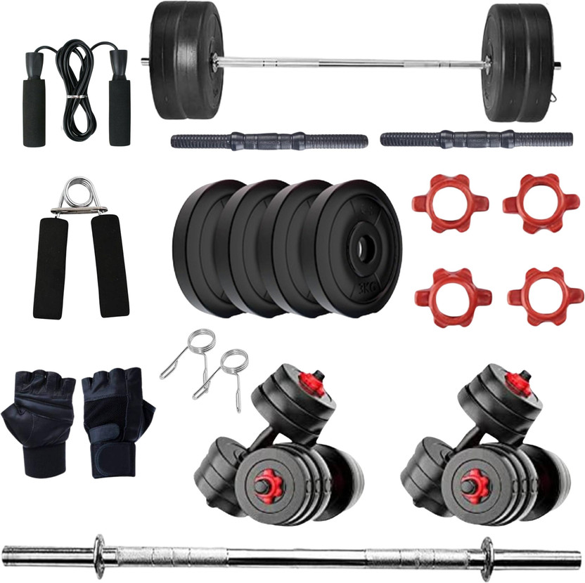 SAFECO FITNESS 20 kg 20KG Strength Training Dumbbell Plate Kit with 3FT Bar & Accessories Home Gym Combo