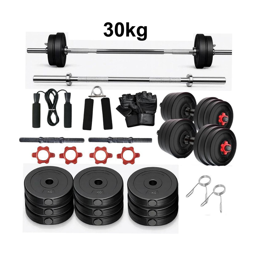 DCS Pro 30 kg FITNESS KIT + 3ft Straight ROD & FITNESS ACCESSORIES- BEST EXERCISE SET Home Gym Combo